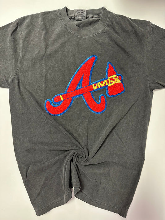 Atlanta Braves with Tomahawk Glitter Chenille Patch Embroidered Tee