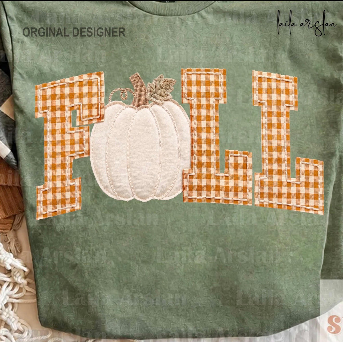 FALL Faux Orange Checkered Gildan Military Green Heather FLASH SALE tee