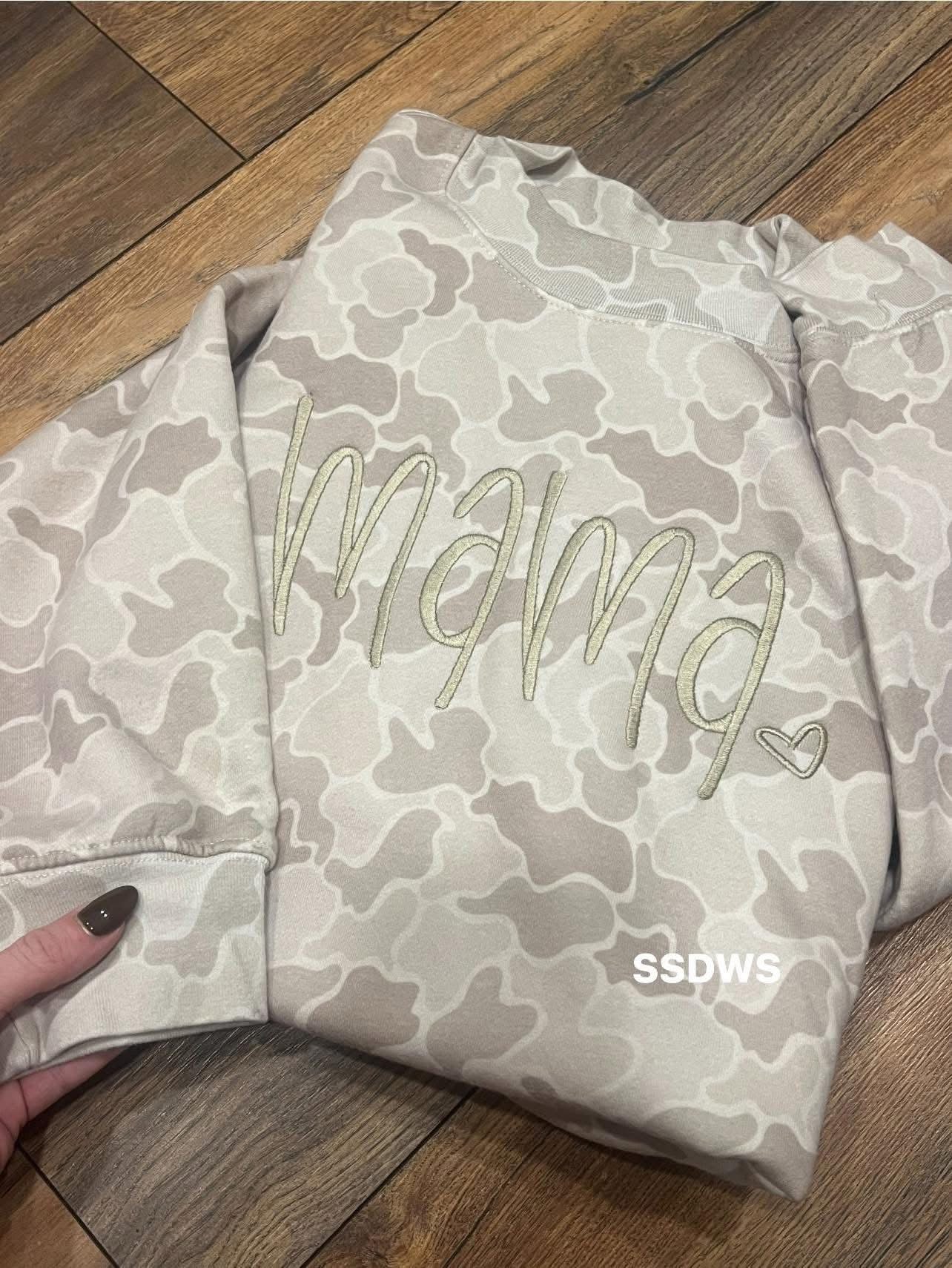 Mama embroidered Mockneck Duck Camo Sweatshirt