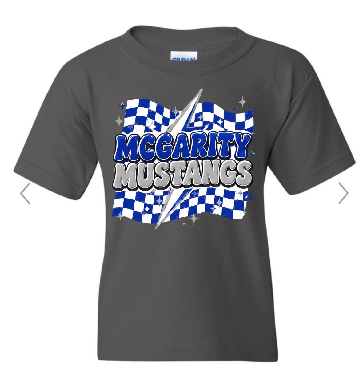 Mcgarity Mustangs checkered on charcoal gildan