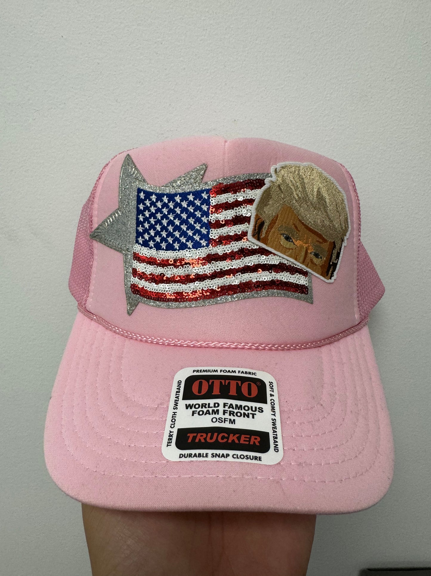 Pink American Flag Trump Trucker Hat