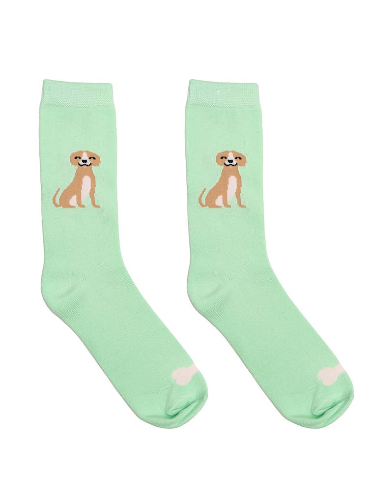 3D Packaged Crew Socks - Puppy Dog w/ Bone - Green