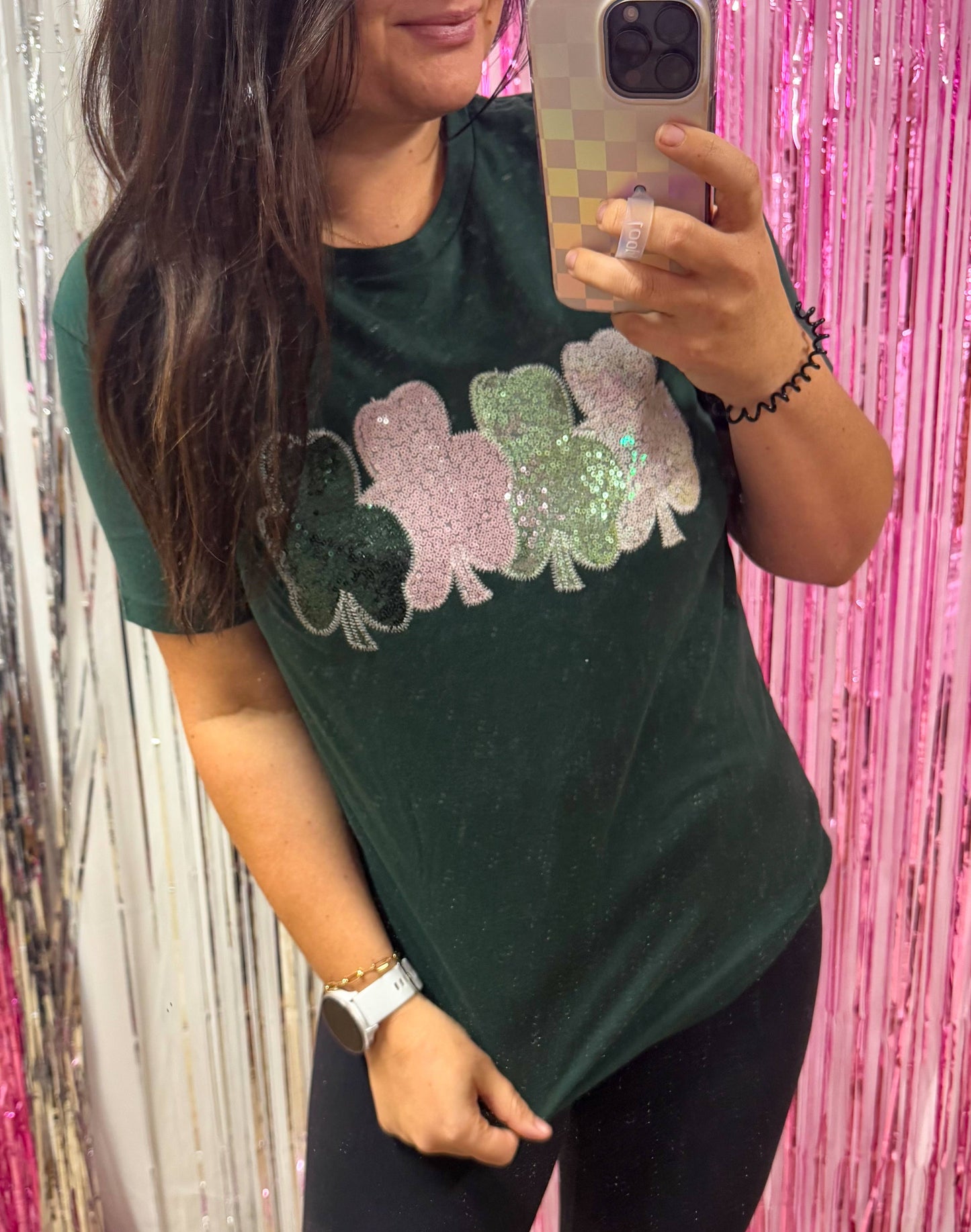 Three Clover Real Sequins St Patricks Day Short Sleeve