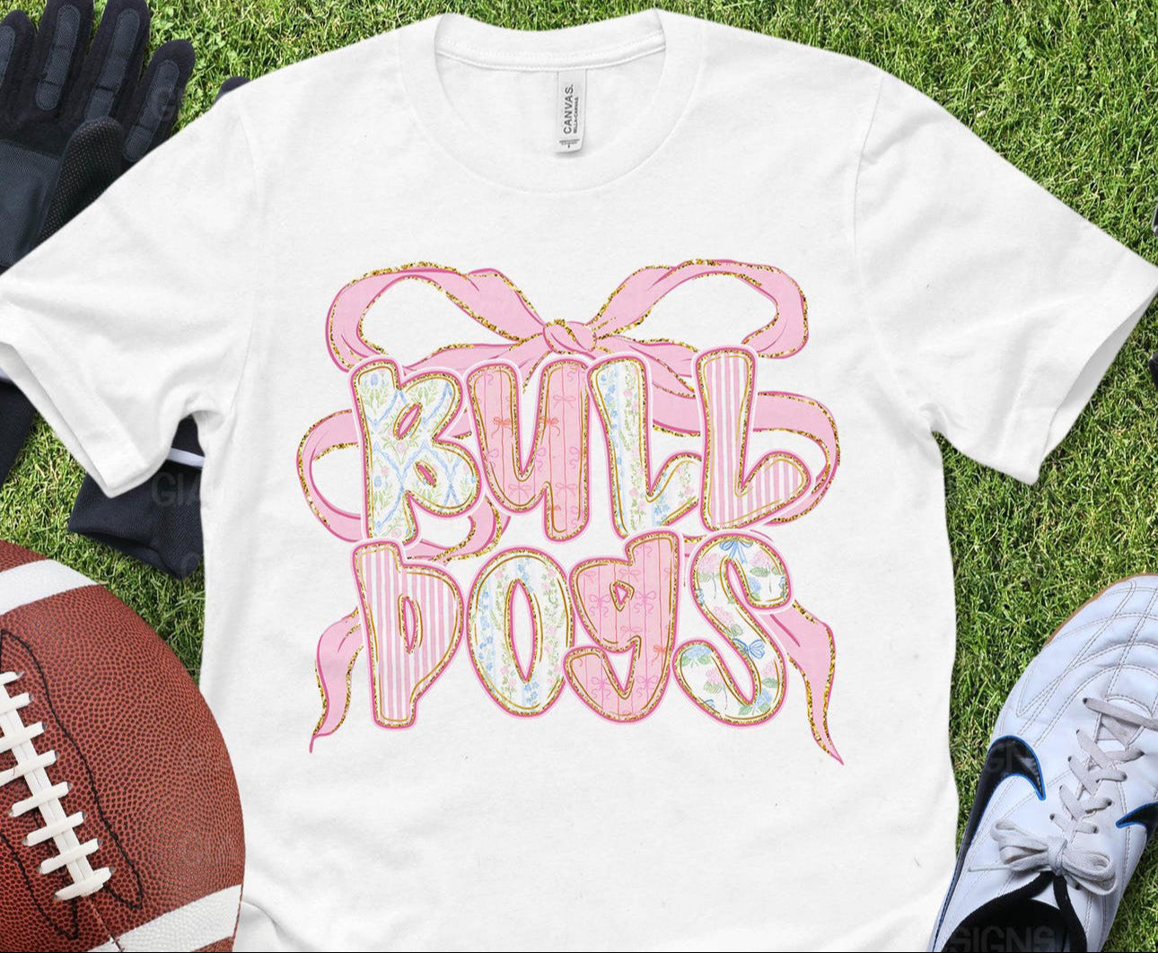 Bulldogs wrap around pink bow