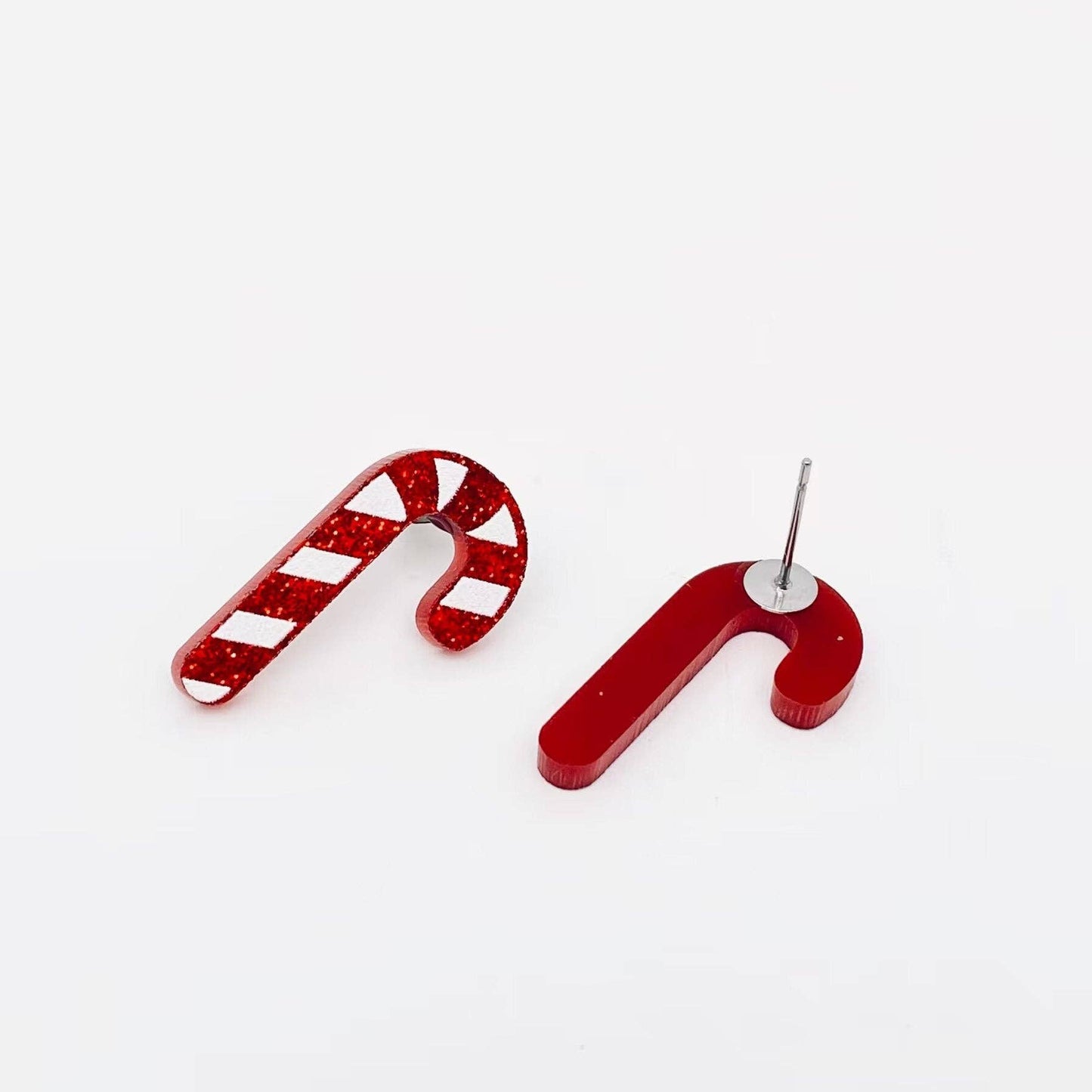 Christmas Acrylic Red White Crutch Ear Studs