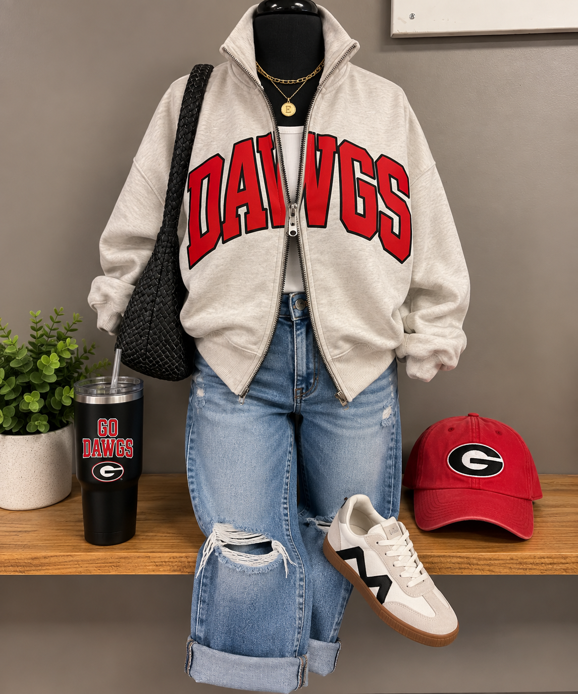 DAWGS grey varsity dual zip fleece jacket