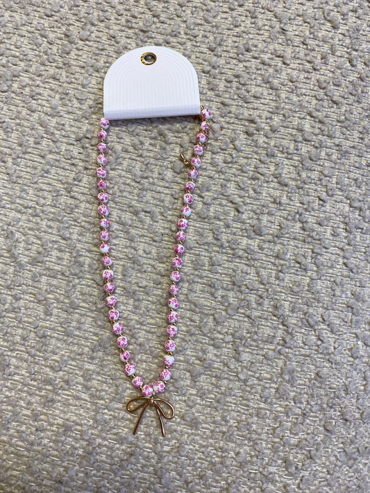 Pink paisley bow necklace