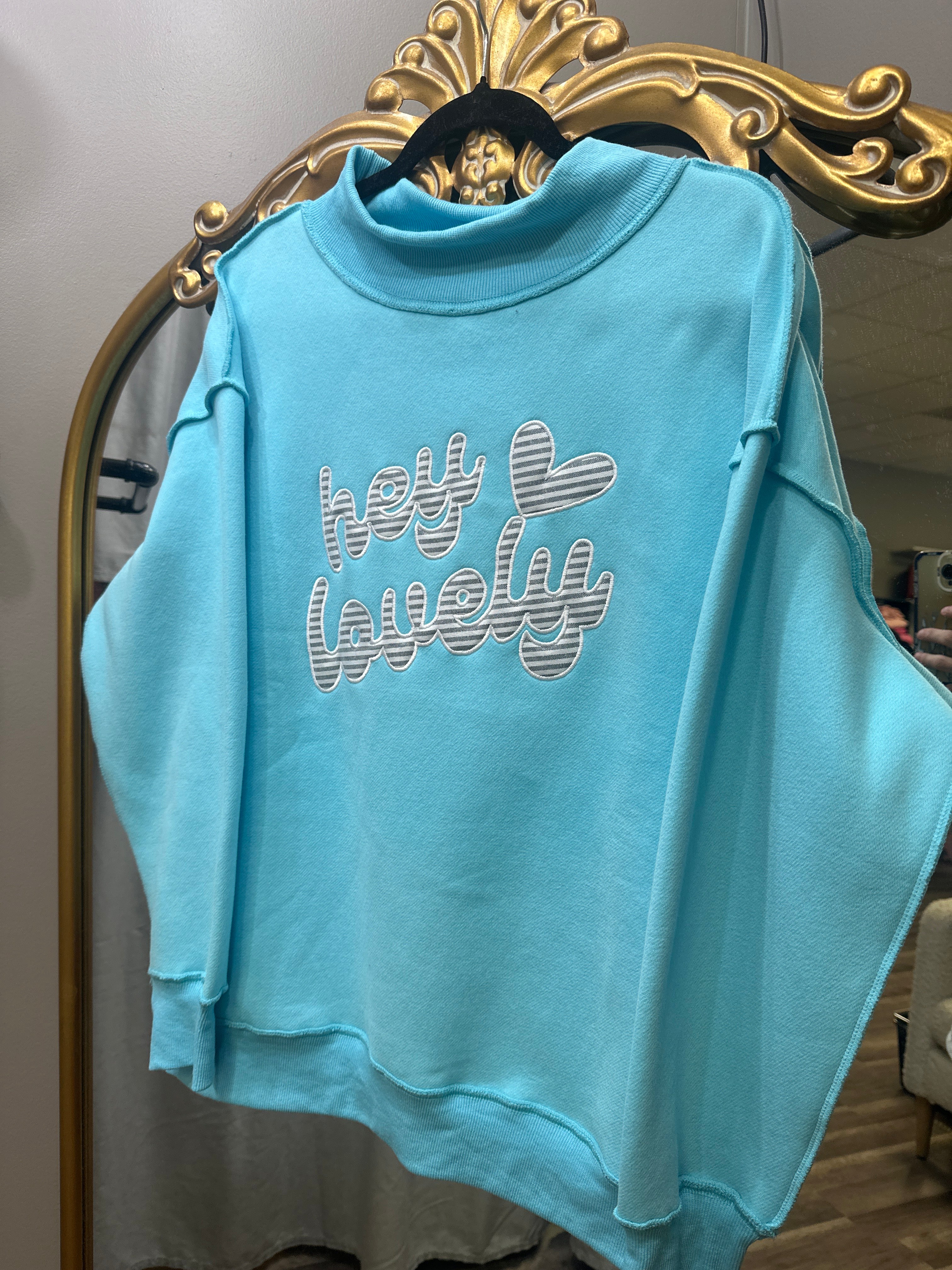 Hey Lovely Striped Teal Mockneck