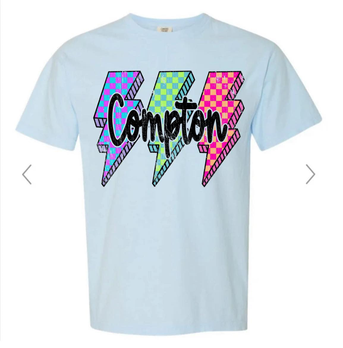 COMPTON NEON LIGHTNING BOLTS ON LIGHT BLUE GILDAN
