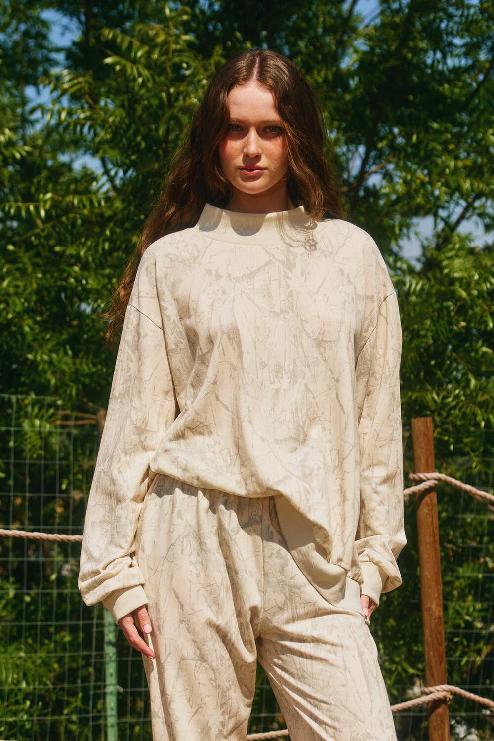 Camouflage Oversized Mock Neck Sweatshirt TAUPE