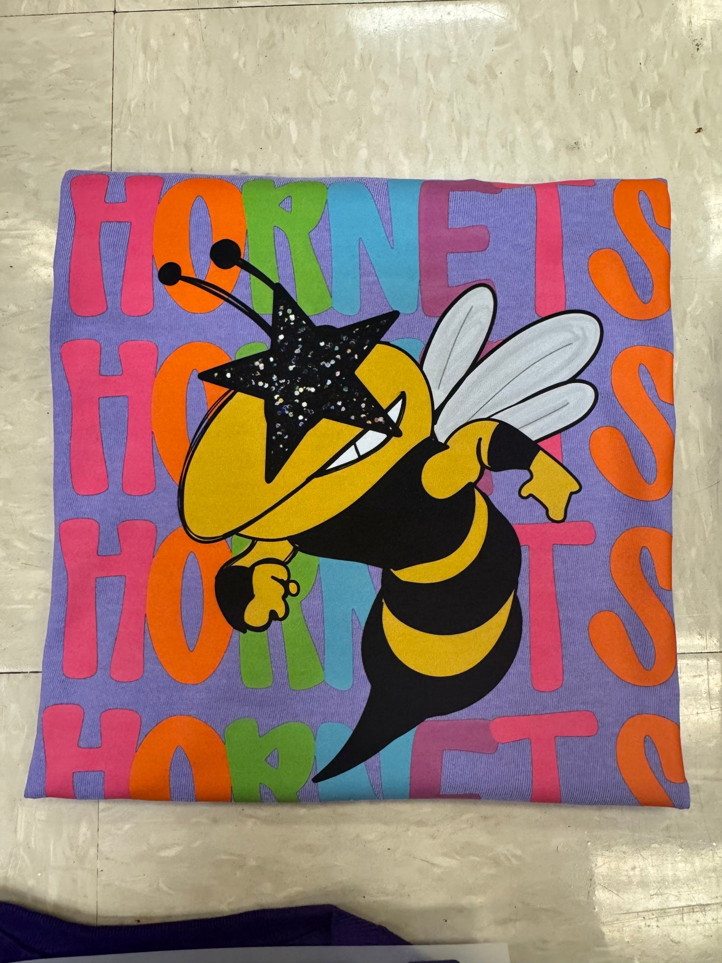 Hornets Multi Color Neon Stacked Purple Tee