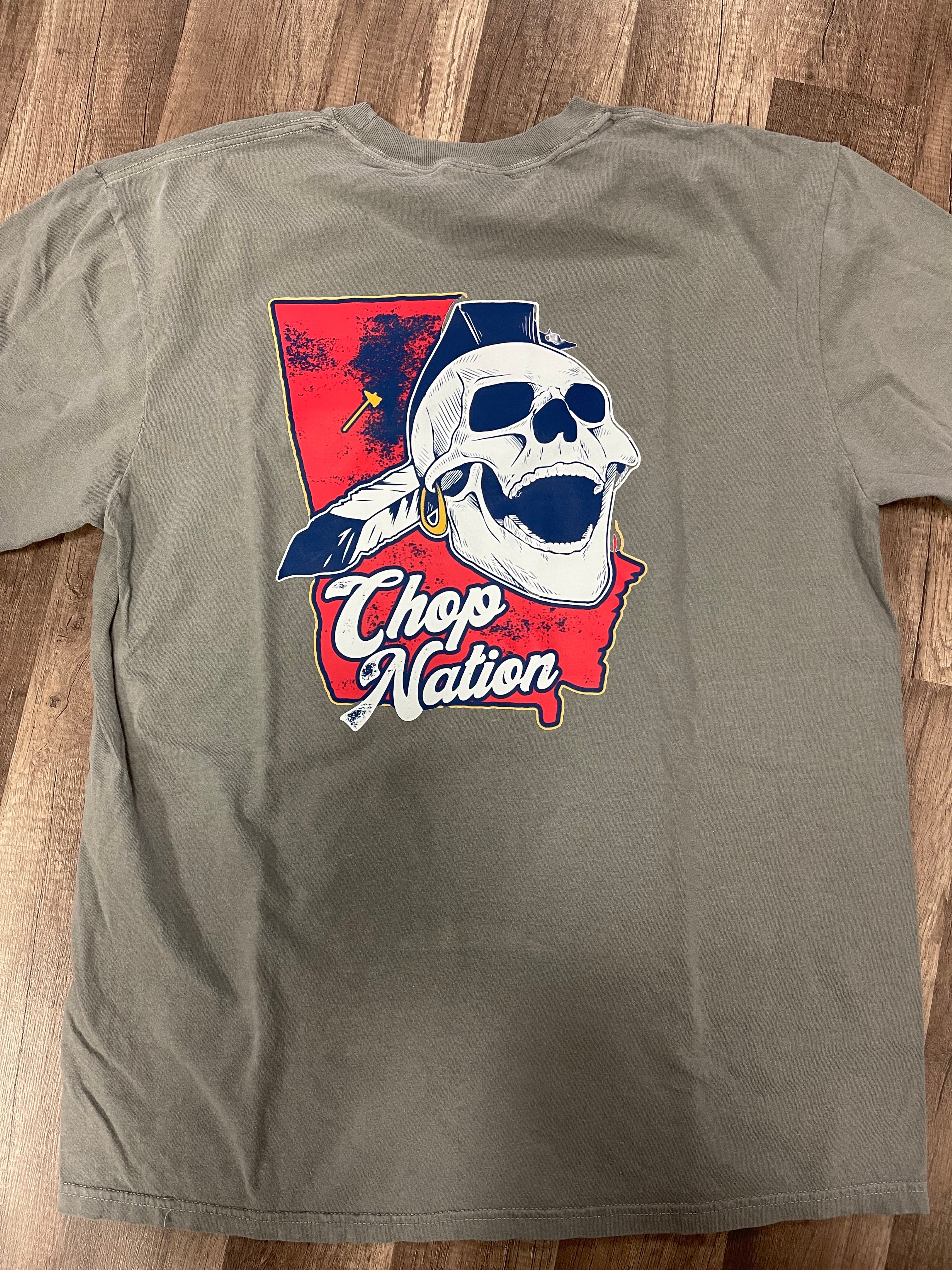 Chop nation on the back with pocket front
