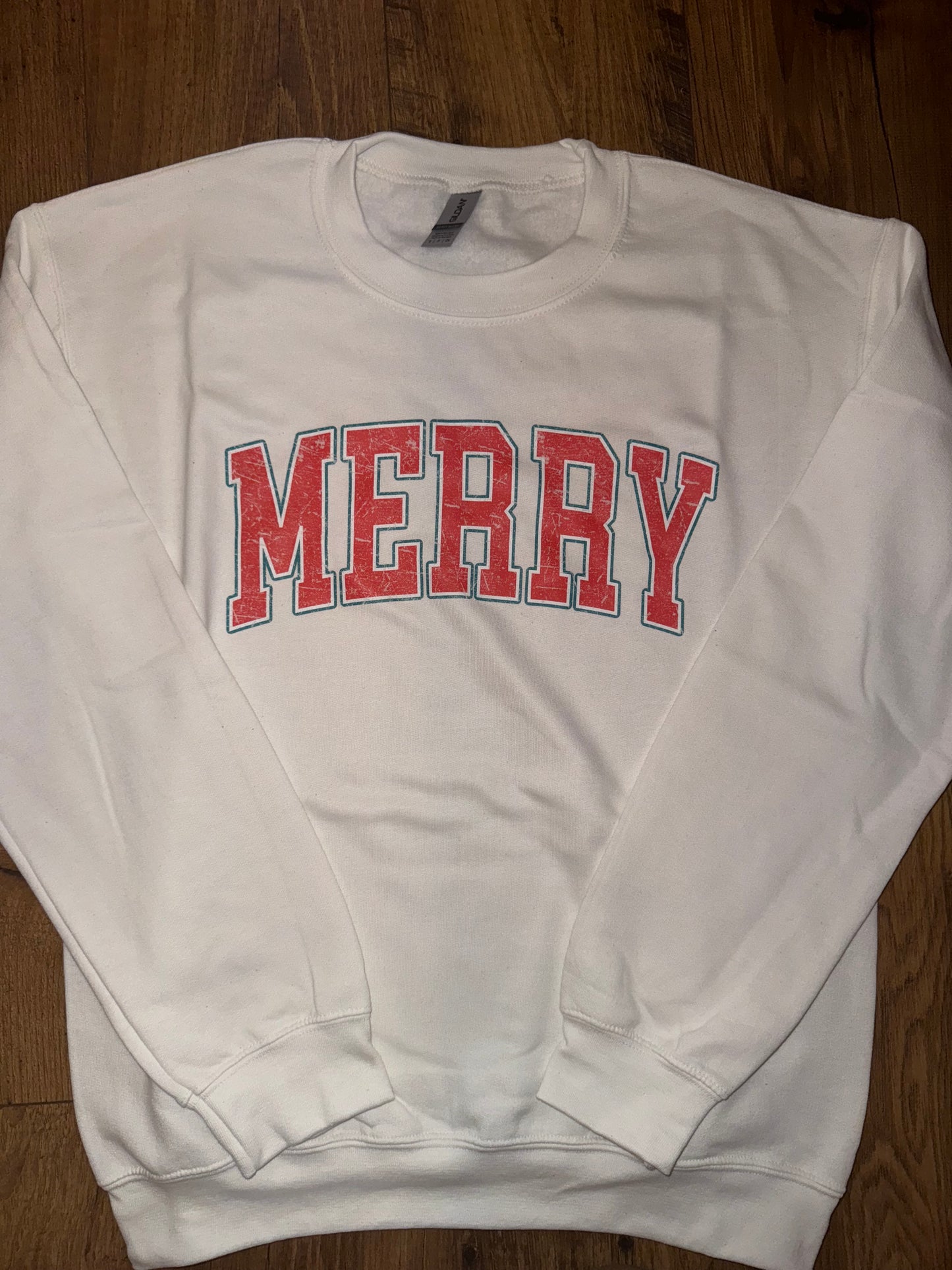 Merry Distressed Varsity Sweatshirt