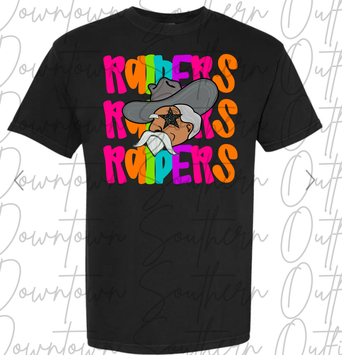 Raiders Multi Color Neon Stacked Black Tee