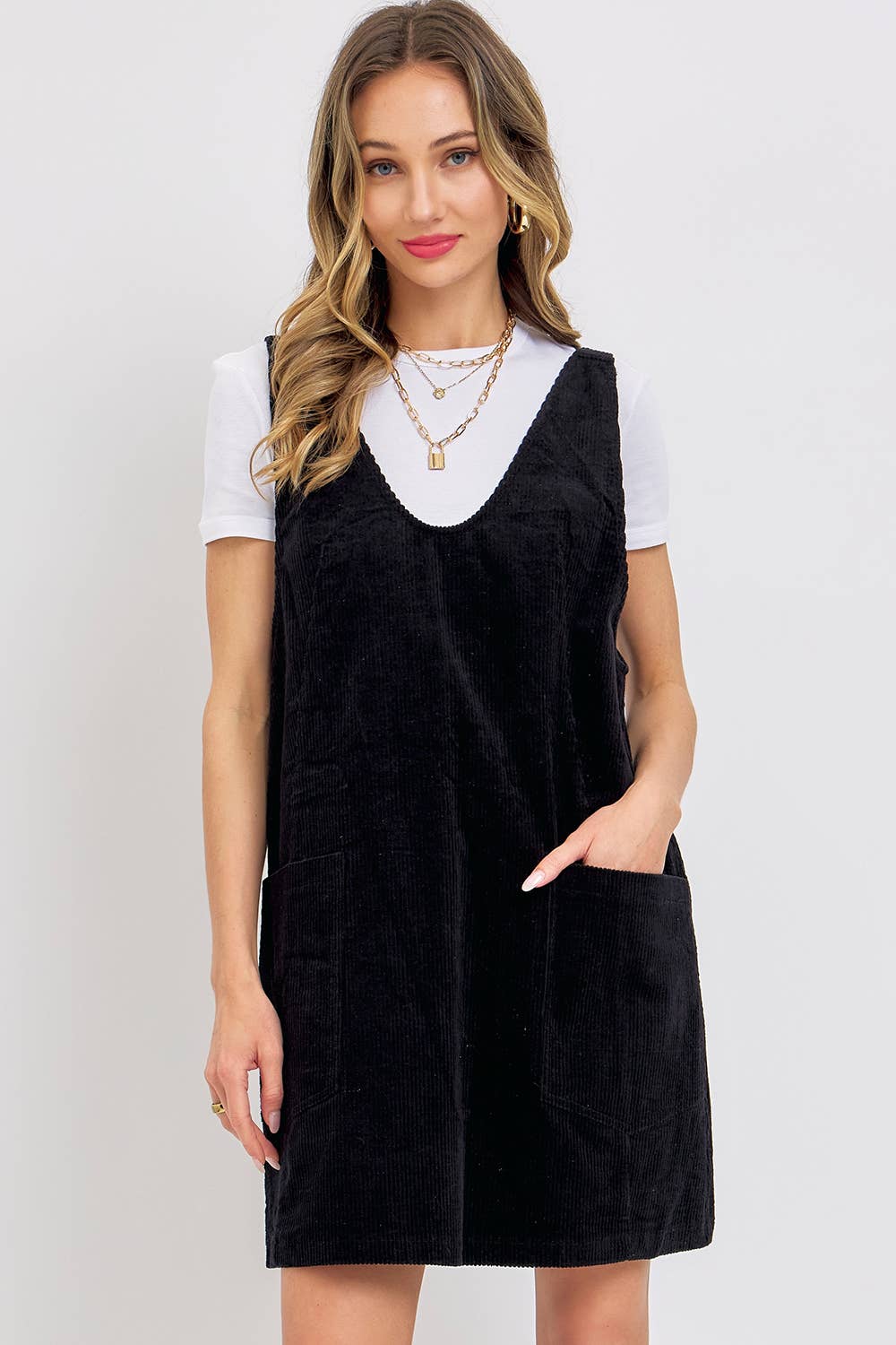 CASUAL OVERALL CORDUROY DRESS CAMEL