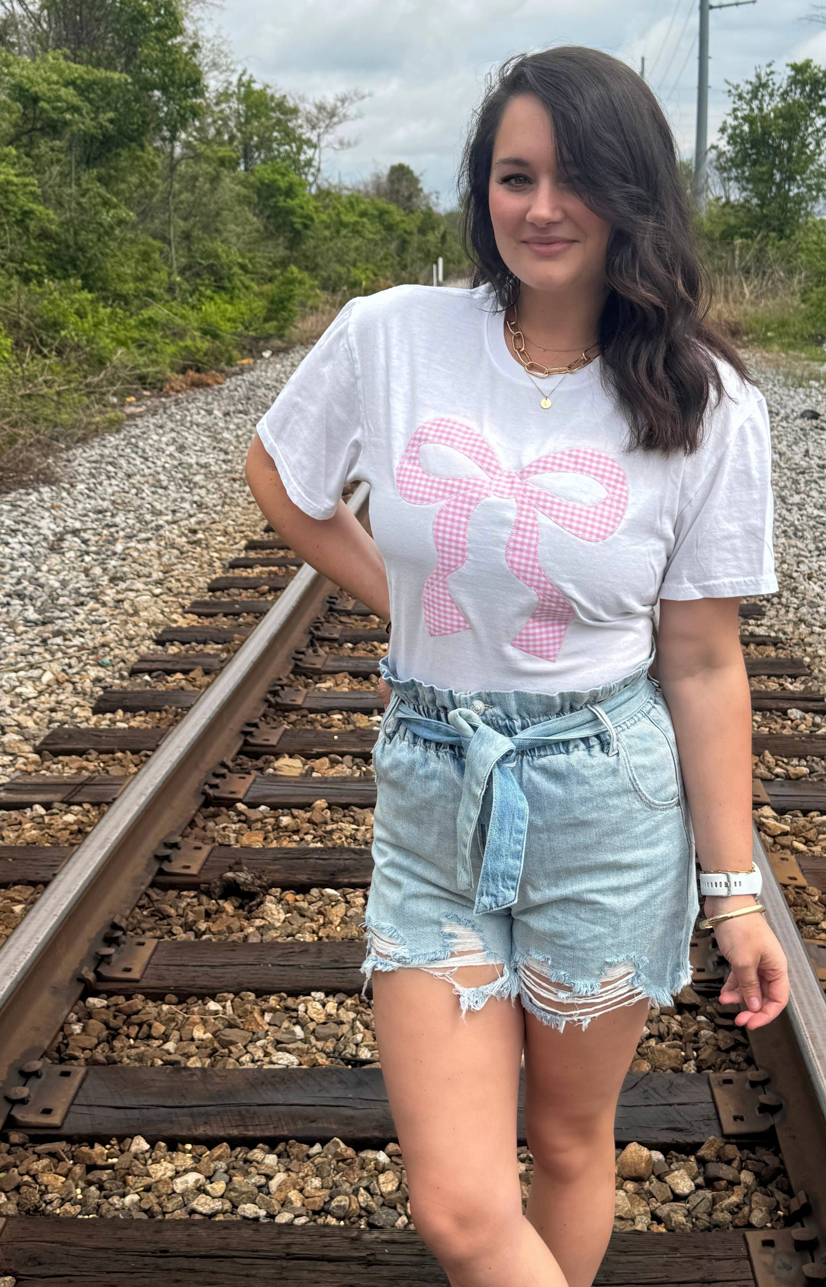 Pink Bow Gingham Short Sleeve