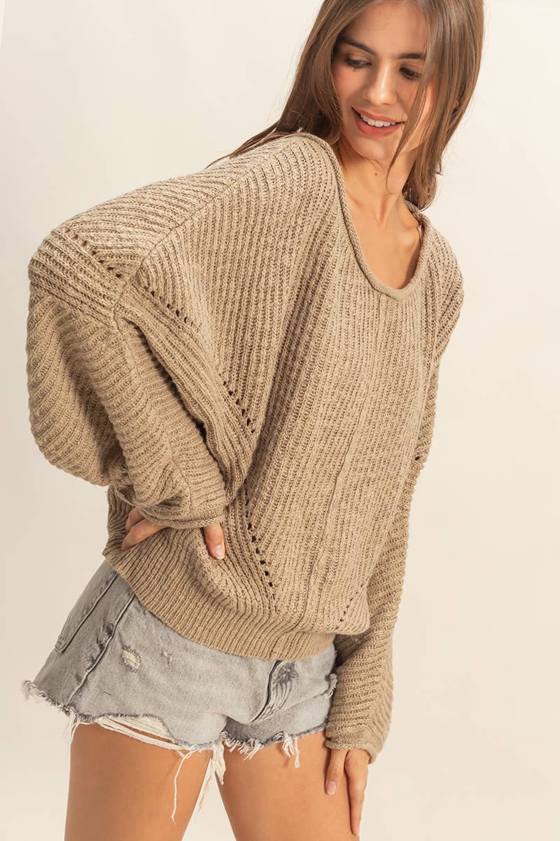 Ribbed Drop Sleeve Sweater OLIVE