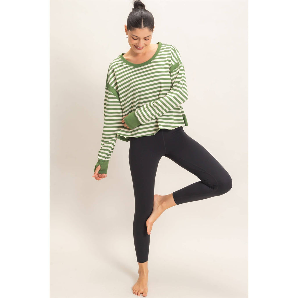 Striped Long Sleeve Top: MOCHA / WHITE