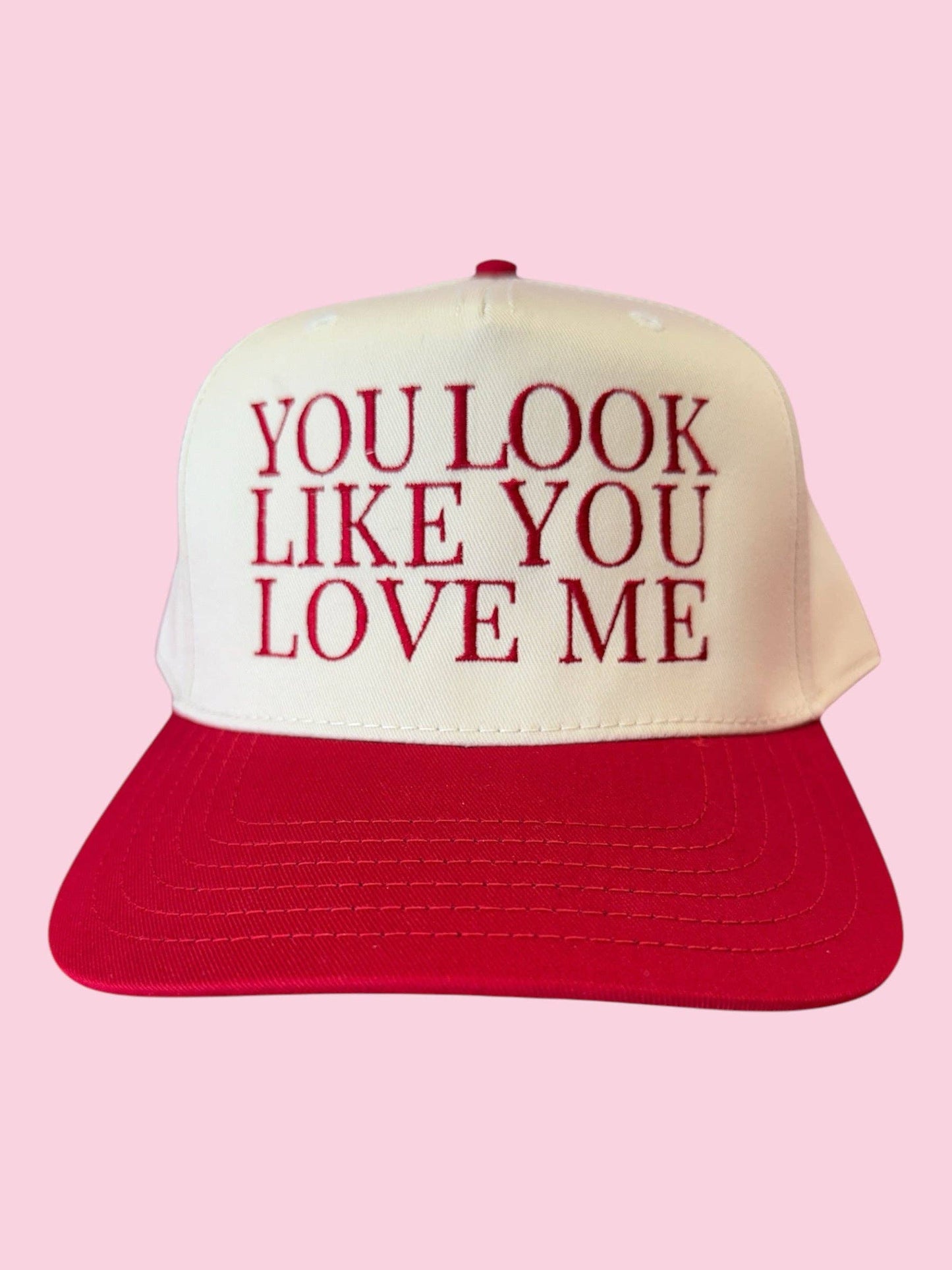 YOU LOOK LIKE YOU LOVE ME TRUCKER CANVAS - red on red