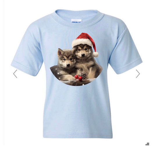 Wolfpups Christmas on light blue
