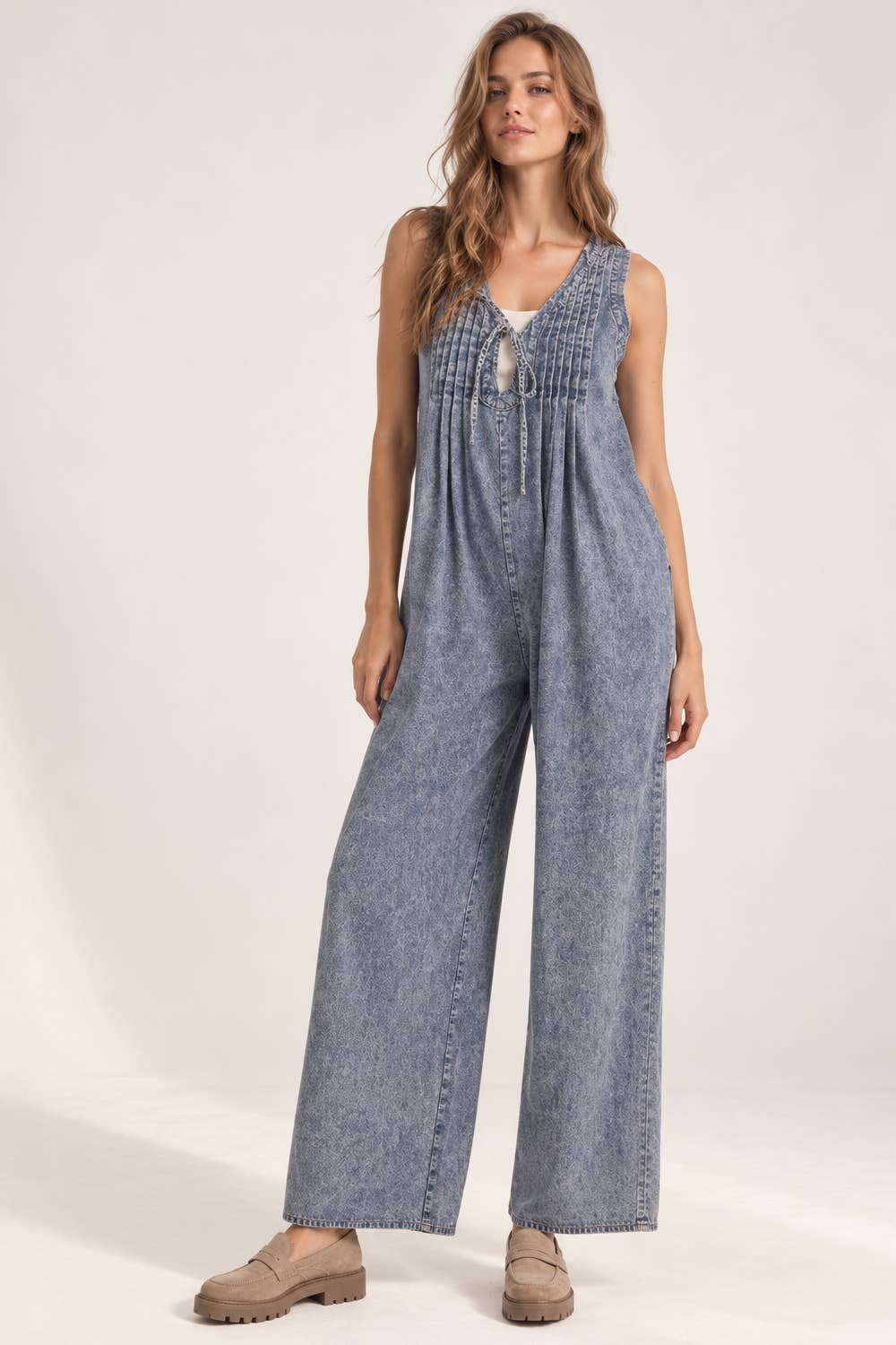 Washed Denim Wide Leg Jumpsuit