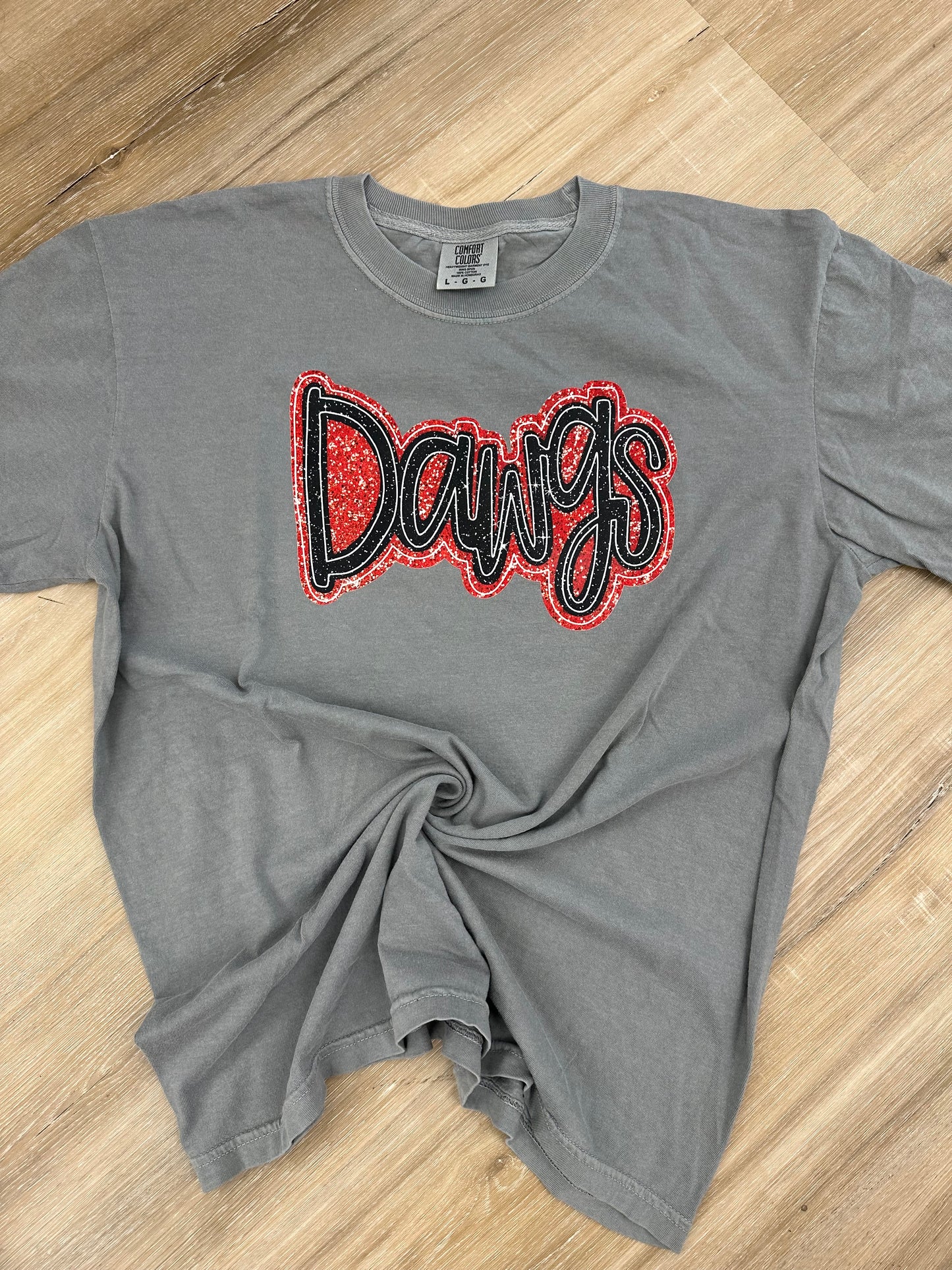 Dawgs cursive faux glitter tee