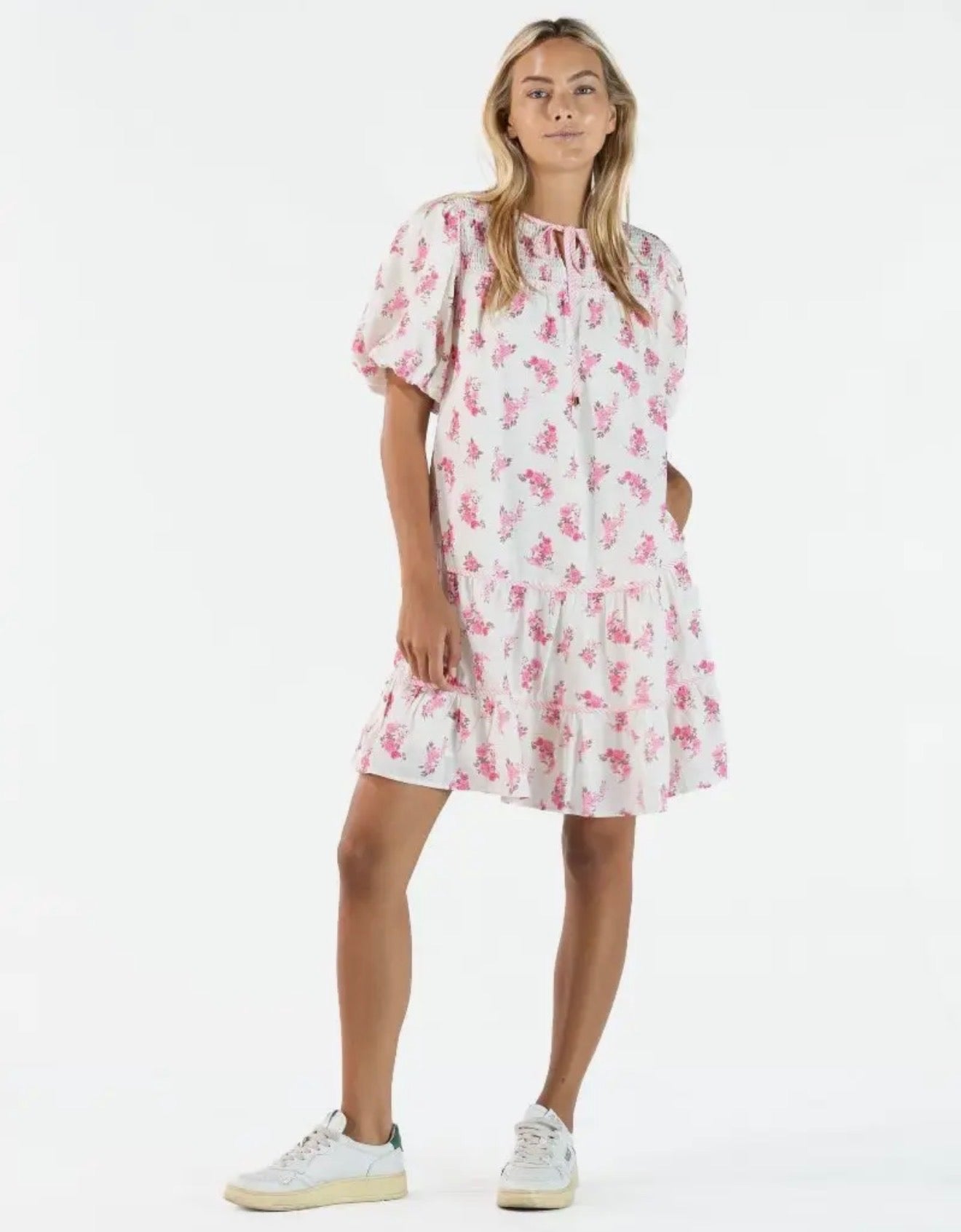 Pink floral mini dress