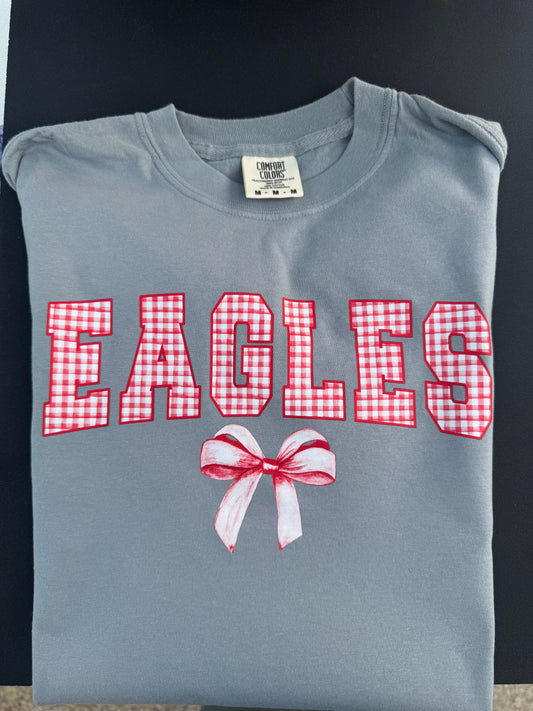 Eagles Red Gingham Plaid Bow