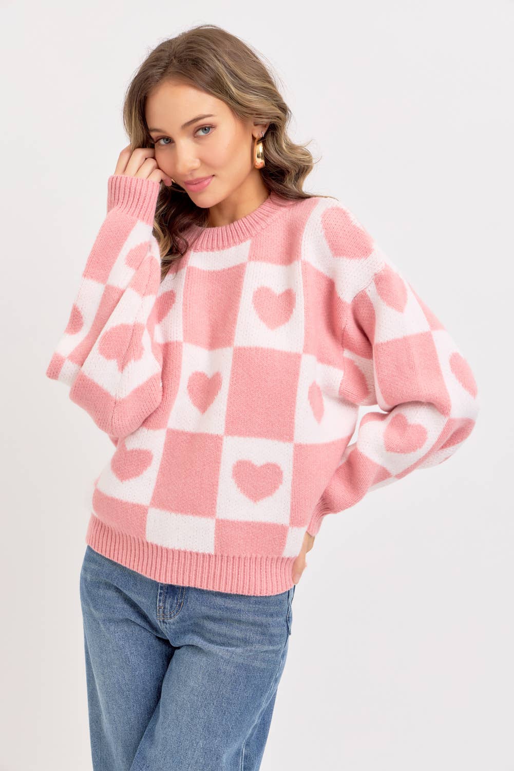 VALENTINE HEART SWEATER PINK