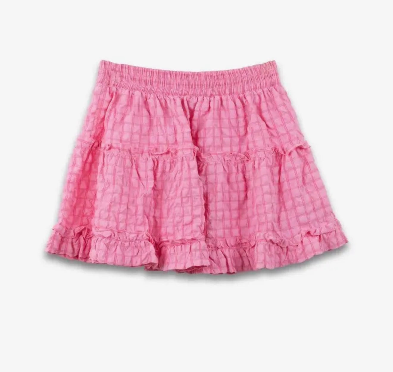 Pink Textured Ruffled Skirt