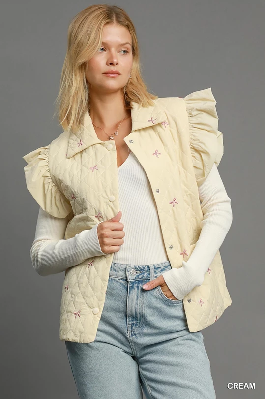 Cream Ribbon Embroidered Vest Jacket