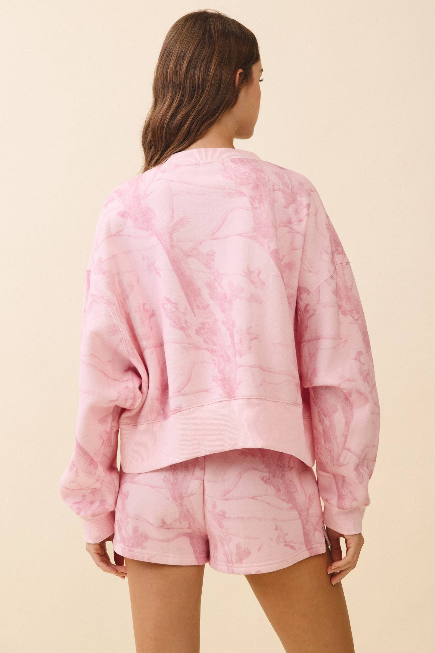 Camouflage Print Dropped Shoulders Sweatshirt: Pink