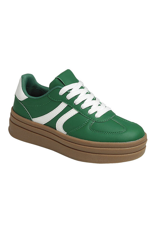 SEMI PLATFORM DOUBLE STRIPE LOW SNEAKERS: GREEN/WHITE / B18