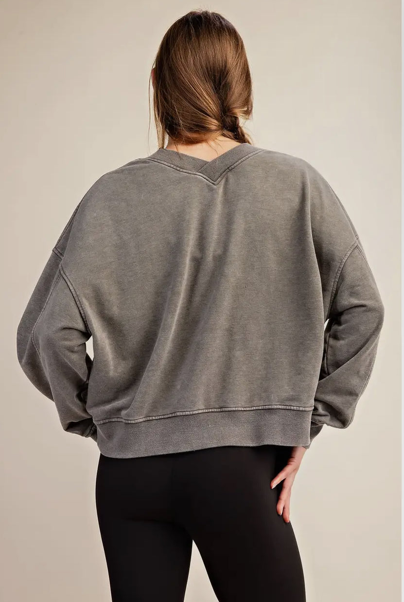 Mineral Washed French Terry V Neck Pullover