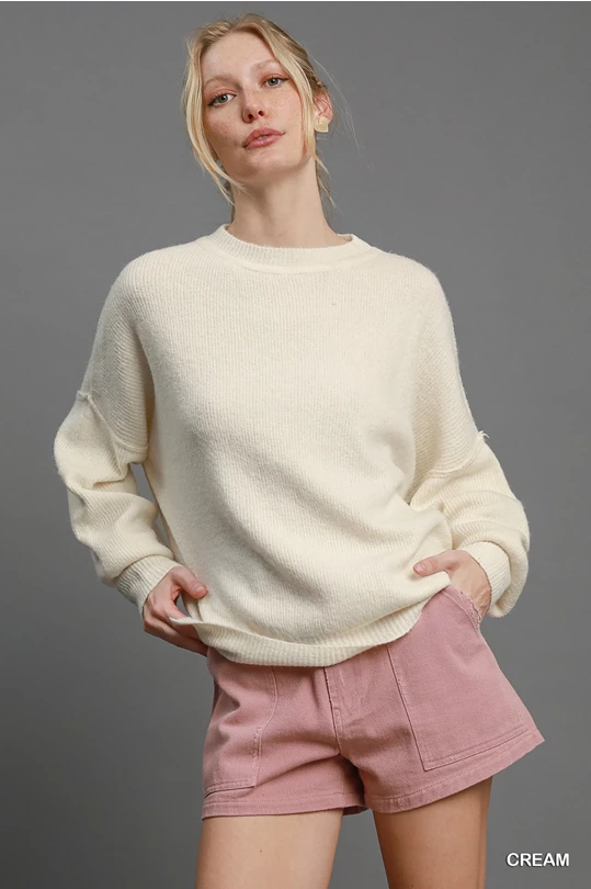 Cream Wool Blend Pullover Sweater