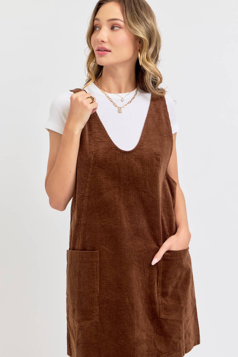 CASUAL OVERALL CORDUROY DRESS CAMEL