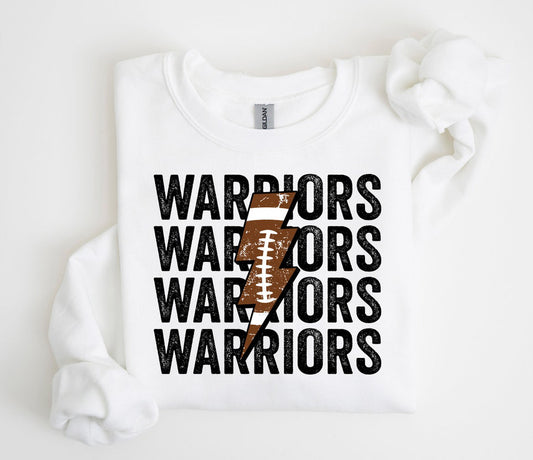 Warriors stacked with football lightning bolt