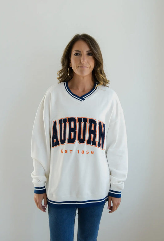 AUBURN ALLEN CHENILLE VARSITY V-NECK