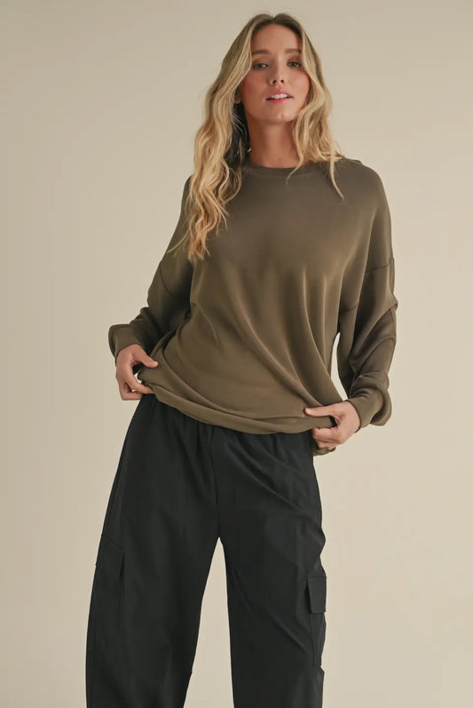 Super Soft Air Scuba Oversized Olive Sweatshirt