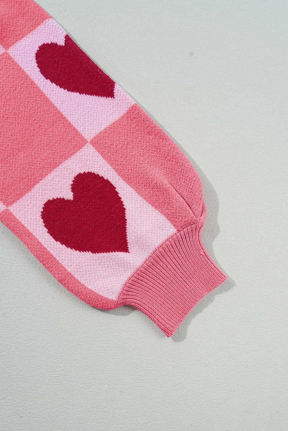 Heart Patchwork Valentine Knit Sweater Pink & Red