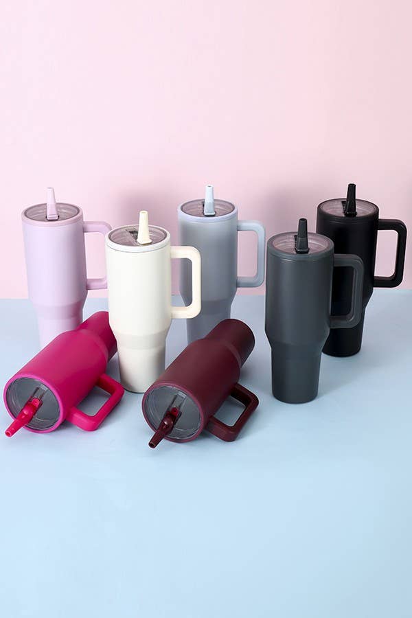 40oz SPILL FREE STAINLESS STEEL VACUUM TUMBLER - CREAM