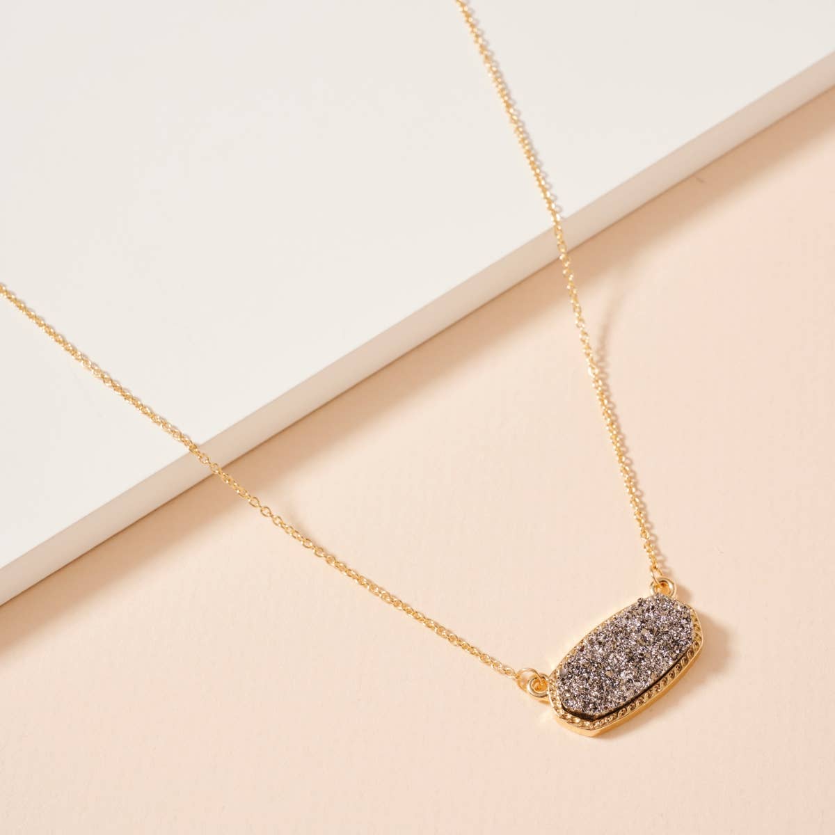 Druzy Stone Charm Short Necklace: Gold/Hematite / One / 4SN11008