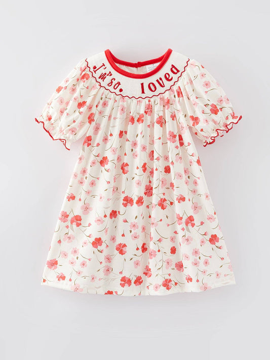 Valentine's Day I'm so loved Smocking Embroidered Girls Dress