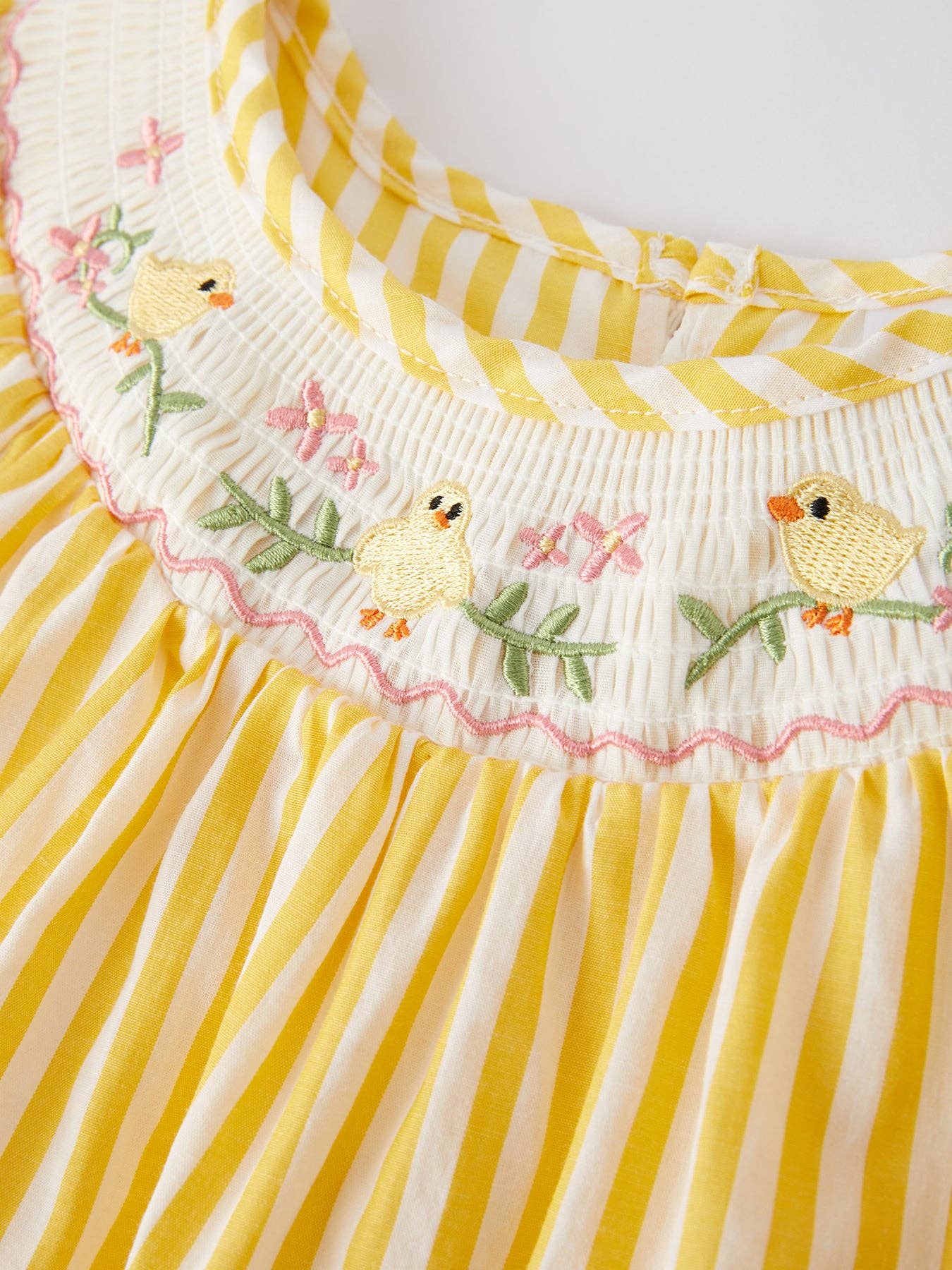 Easter Chick Florals Embroidery Girls Yellow Dress