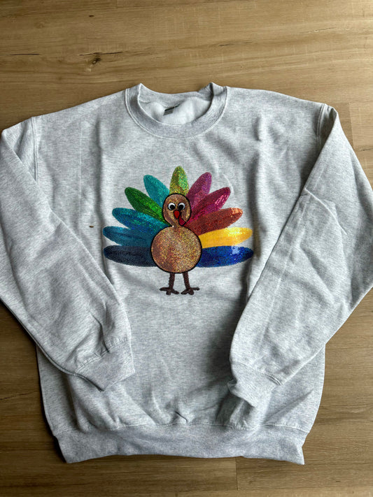 Colorful Turkey Sequin Patch Embroidered Sweatshirt