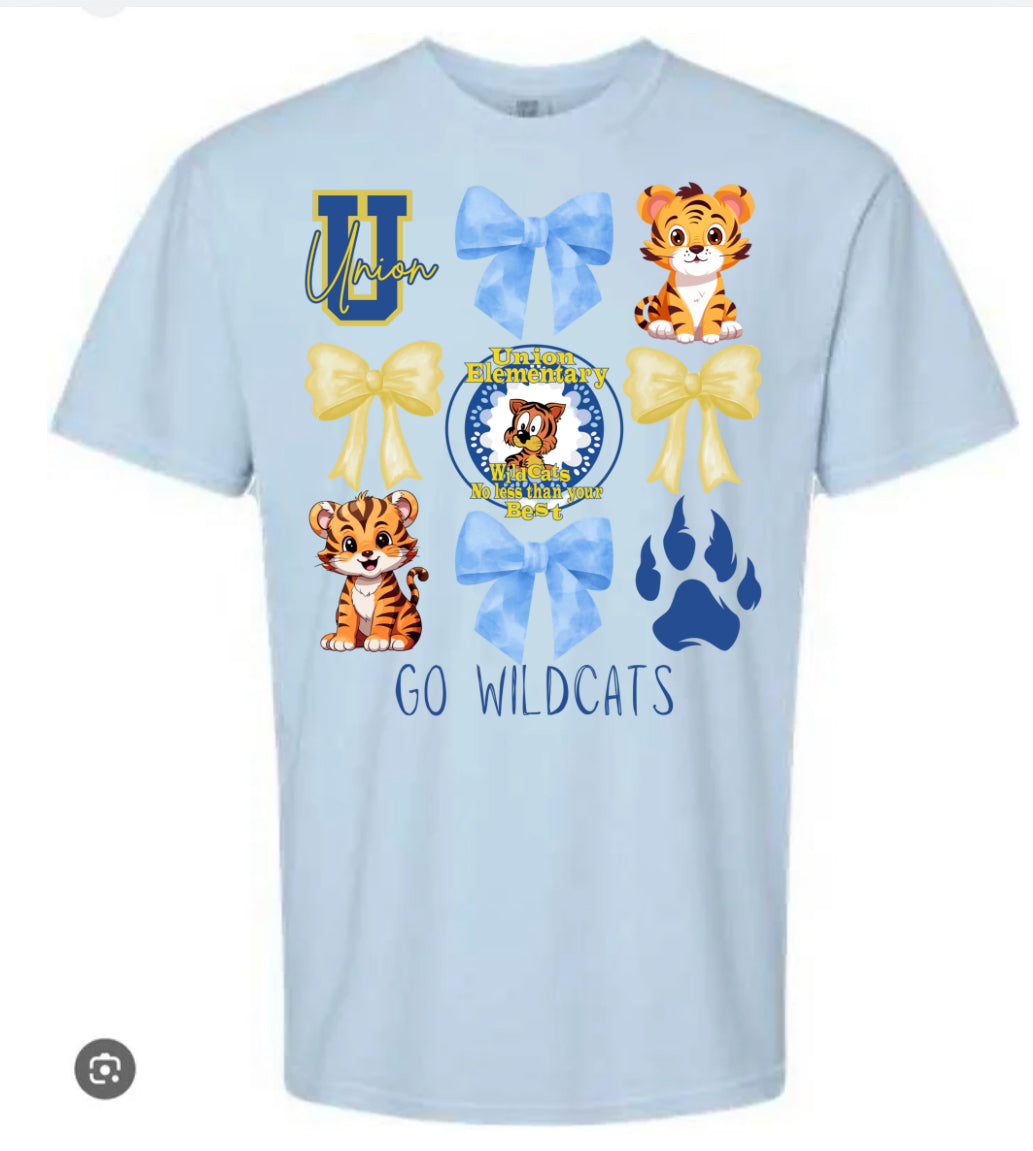 Union Wildcats #2 Bow Collage Blue Tee