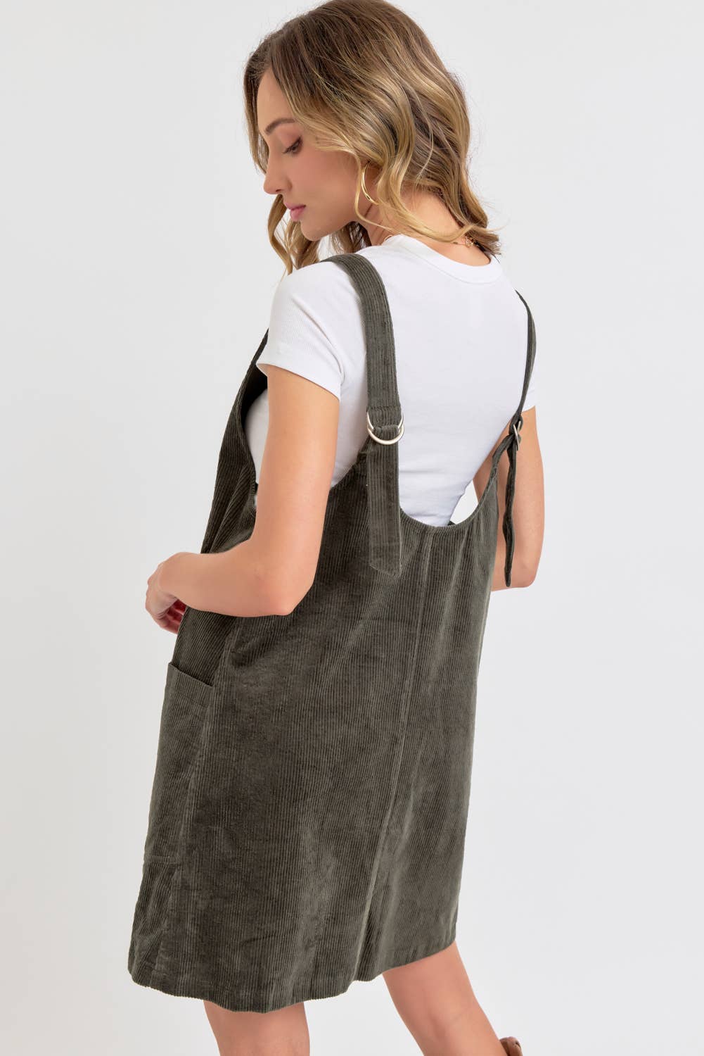 CASUAL OVERALL CORDUROY DRESS CAMEL