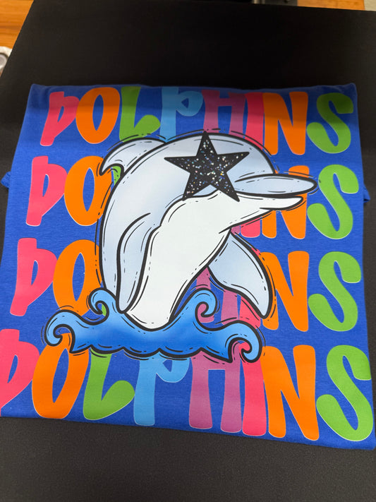 Nebo Dolphins Colorful Mascot Stacked