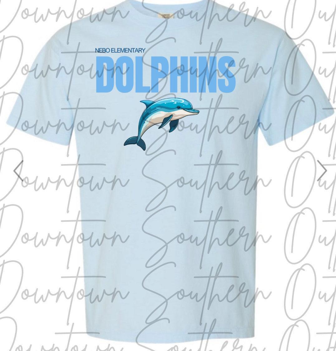 Nebo Elementary Dolphins with Logo on Light blue