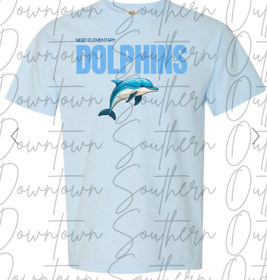 Nebo Elementary Dolphins with Logo on Light blue